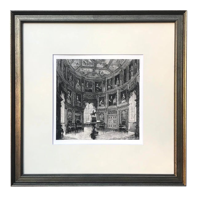 Antique French Etching Chateau Bussy Rabutin Portrait Room by Eugene Sadoux Paris France 1860 For Sale