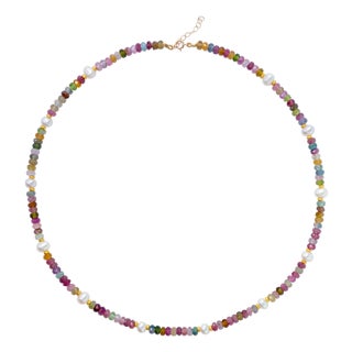Tourmaline Pearl 14k Gold Necklace For Sale