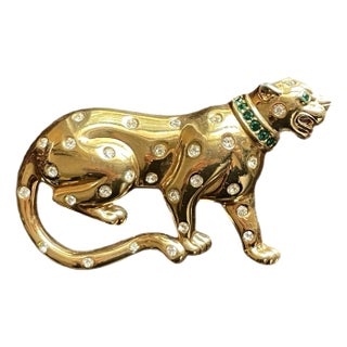 Swarovski Cartier Style Gold Leopard Brooch For Sale