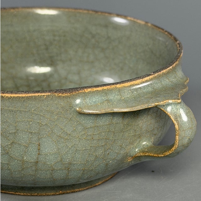 15th Century & Earlier Antique Chinese Longquan Celadon Crackle Glaze Handled Cup For Sale - Image 5 of 9