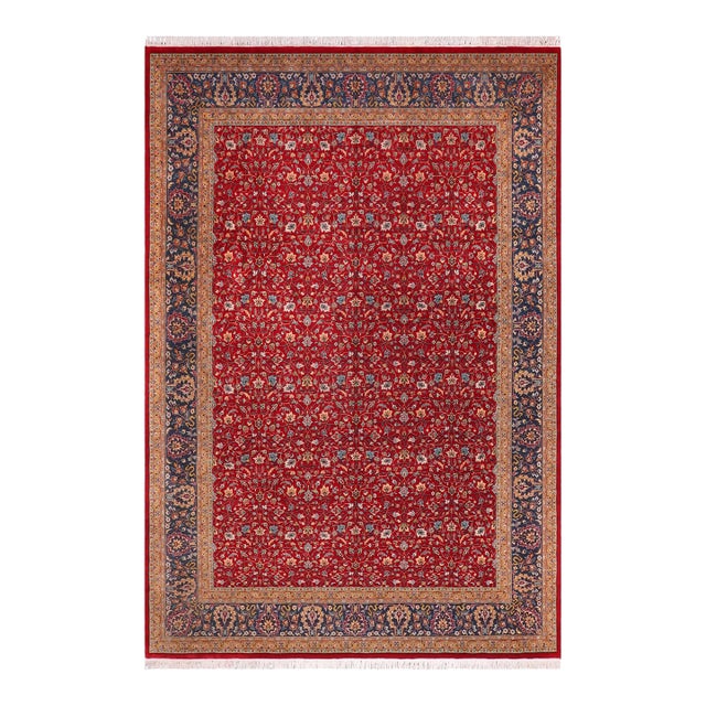 Traditional Floral 1990's Pak-Persian Red/Teal Wool Rug - 9'0'' X 12'0'' For Sale