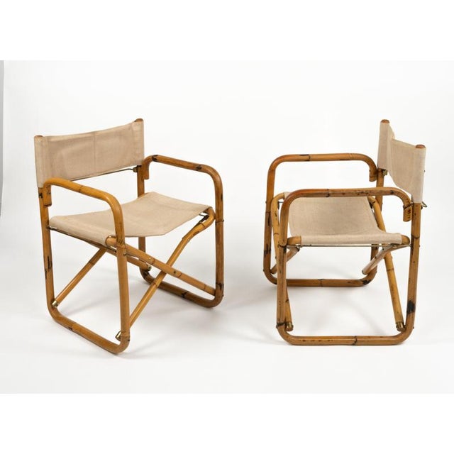 Mid-Century Bamboo and Fabric Director's Folding Chairs, Italy, 1960s, Set of 2 For Sale - Image 11 of 18