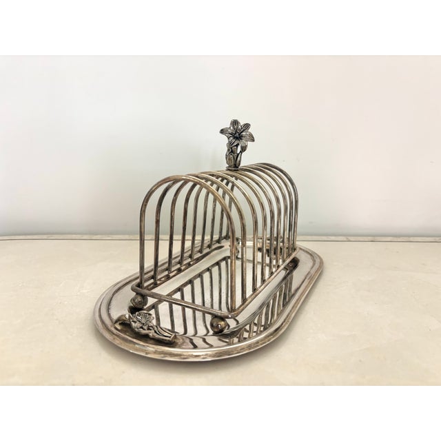 Mappin & Webb Antique English Silver Plate Toast Rack With Tray For Sale - Image 4 of 9