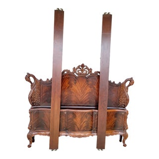 1940s Carved Antique Swan Bed - 4 Pieces For Sale