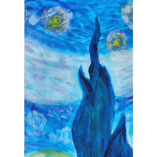 Post Impressionist "A Tribute to Van Gogh's Starry Night" Contemporary Post-Impressionist Landscape Painting by Linda McDonough, Framed For Sale - Image 3 of 13