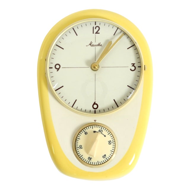 Mid-Century Modern Wall Clock by Mauthe with Glazed Ceramic Case, 1950s For Sale