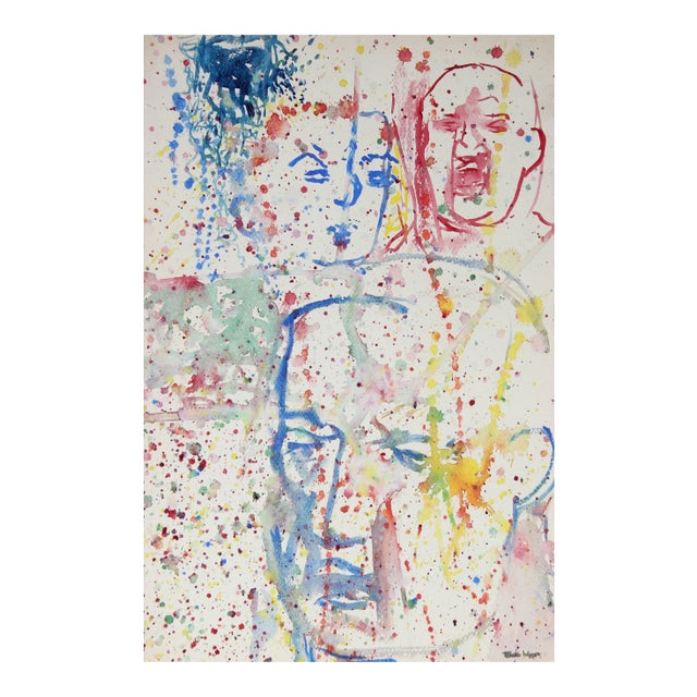 Martin Snipper Mid-Century Modernist Paint Splattered Faces in Watercolor For Sale