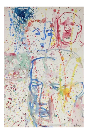 Martin Snipper Mid-Century Modernist Paint Splattered Faces in Watercolor