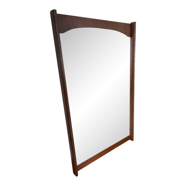 Vintage MCM Walnut Framed Arched Top Hanging Wall Mirror For Sale