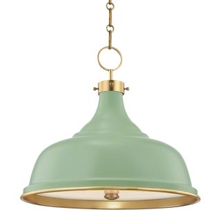 Hudson Valley Lighting Mark D. Sikes Painted No.1 3-Light Pendant, Aged Brass/Leaf Green Combo For Sale