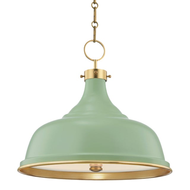Hudson Valley Lighting Mark D. Sikes Painted No.1 3-Light Pendant, Aged Brass/Leaf Green Combo For Sale