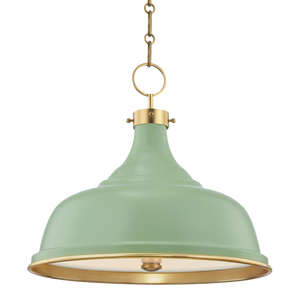Hudson Valley Lighting Mark D. Sikes Painted No.1 3-Light Pendant, Aged Brass/Leaf Green Combo