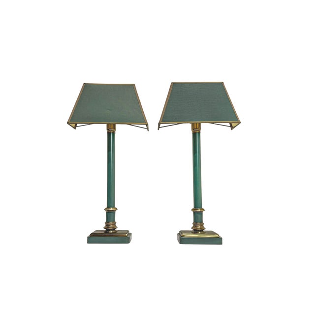 Metal Brass and Green-Painted Metal Table Lamps by Kullmann, 1970, Set of 2 For Sale - Image 7 of 14