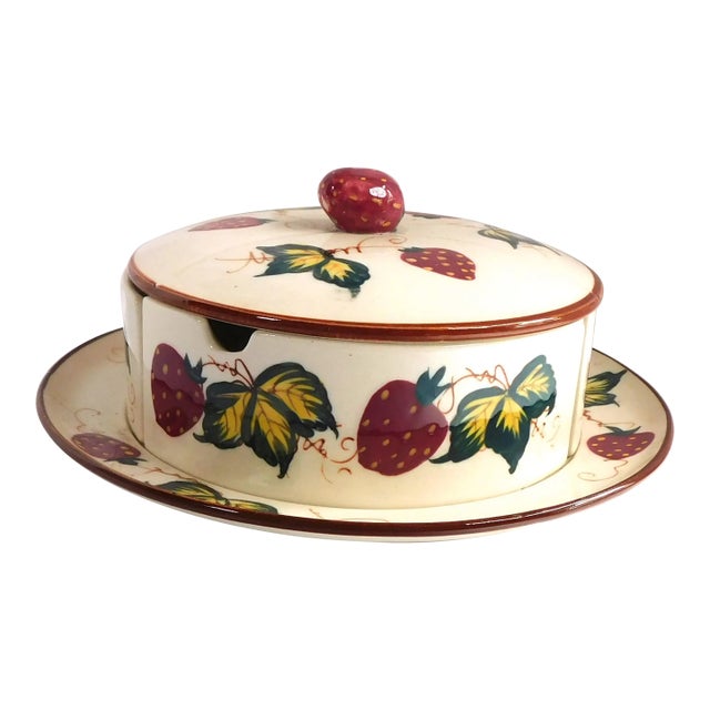 1970s Three Section Strawberry Design Divided Dish With Lid and Underplate For Sale