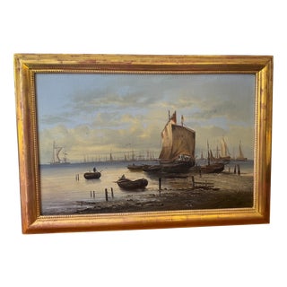 Maritime Coastal Landscape, 1800s, Oil Painting on Canvas, Framed For Sale