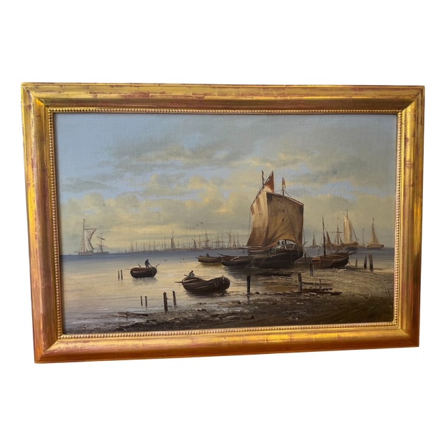 Maritime Coastal Landscape, 1800s, Oil Painting on Canvas, Framed For Sale