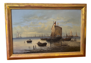 Maritime Coastal Landscape, 1800s, Oil Painting on Canvas, Framed