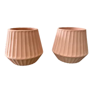 Modern 1970s Natural Matte Terra Cotta Cachepots - a Pair