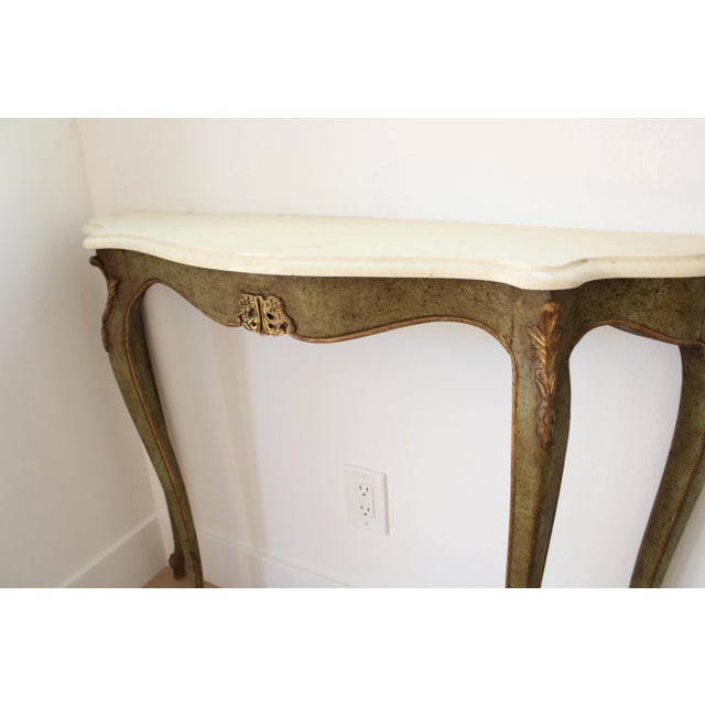 1960's Antique Carved Demilune Marble Top Console/Mirror For Sale - Image 4 of 7