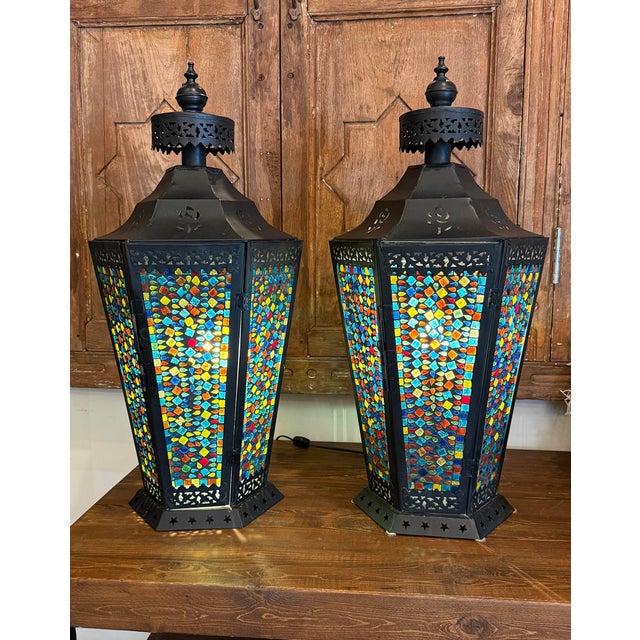 Vintage Mosaic Colorful Glass Table Lamp For Sale - Image 11 of 11
