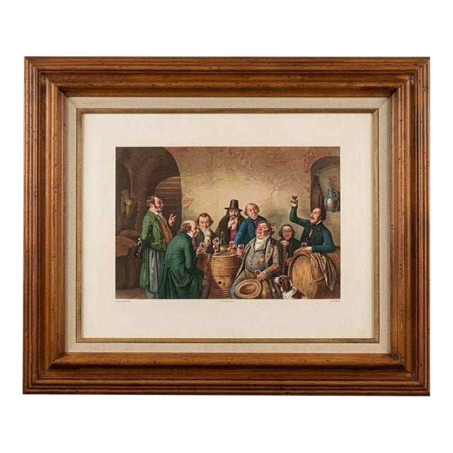 19th C Lithograph Wine Tasting Hasenclever Thielley Lemercier Paris Framed Art For Sale