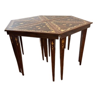 Set of 6 Vintage Italian Marquetry Inlaid Triangle Tables For Sale