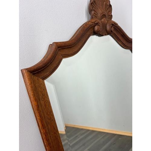 Vintage French Oak Wall Mirror with Carved Shell Crest Frame For Sale - Image 4 of 9