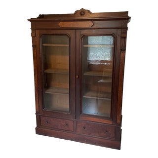 Antique East Lake Victorian Walnut Glass Bookcase For Sale