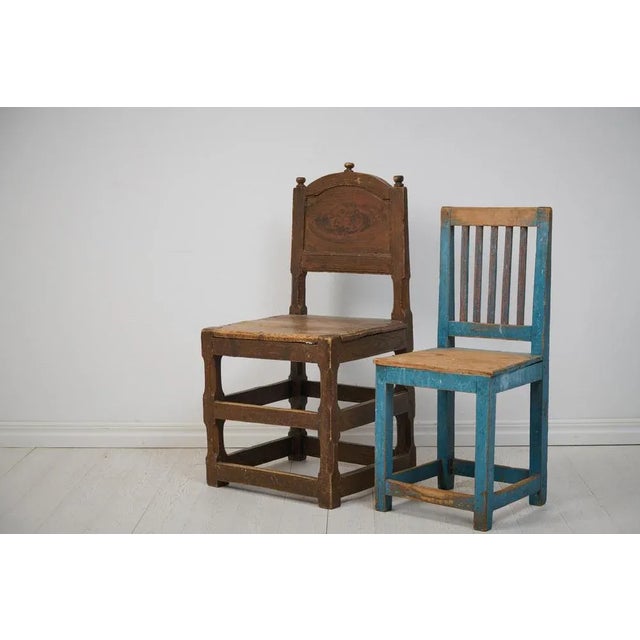 Baroque Large Antique Swedish Baroque Brown Pine Chair For Sale - Image 3 of 11