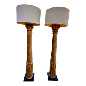 Restoration Hardware Hand Carved Corithian Column Floor Lamps, Extra Tall 77” - a Pair