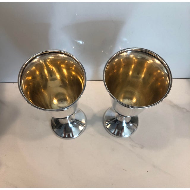 Mid-Century Modern 1950s Sterling Silver Goblets With Gilded Interior - A Pair For Sale - Image 3 of 9