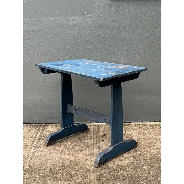 Vintage Distressed Blue Wood Side Table For Sale In West Palm - Image 6 of 12