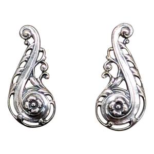 Vintage 1954 Signed Napier Silvertone Floral Climber Clip Earrings-2 Pieces
