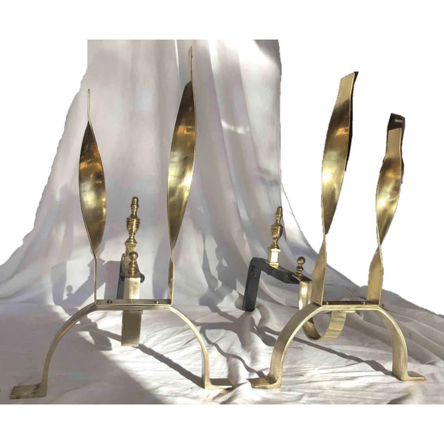 Mid-Century Modern Mid-Century Flame Motif Andirons - a Pair For Sale - Image 3 of 7