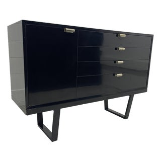 George Nelson for Herman Miller Black Lacquer Cabinet on Slatted Bench Base, 1950s For Sale