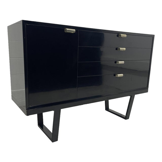 George Nelson for Herman Miller Black Lacquer Cabinet on Slatted Bench Base, 1950s For Sale