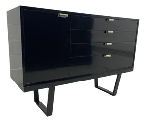George Nelson for Herman Miller Black Lacquer Cabinet on Slatted Bench Base, 1950s