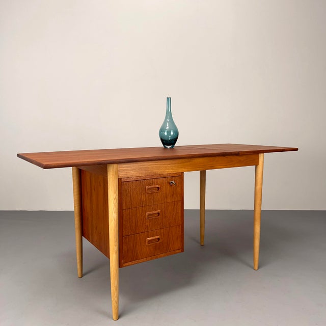 Maroon Small Vintage Danish Extendable Teak Desk, 1960s For Sale - Image 8 of 13