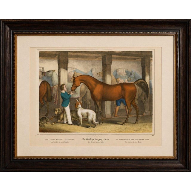 Title: Antique Horse Stable Lithograph “The Young Master’s Favorites,” c.1827 : A charming and beautifully hand-colored...