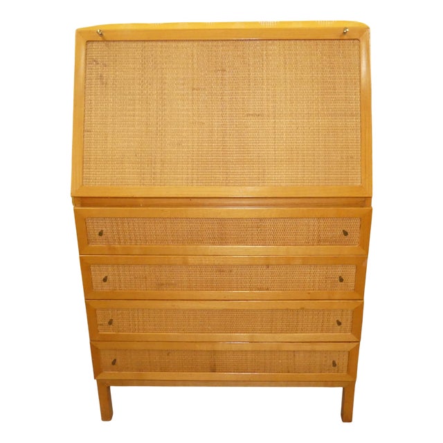 Light Wood and Rattan Secretary, 1970s For Sale