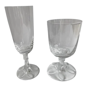 1990s Lalique Crystal Valencay Champagne Flute & Water Goblet Set- 2 Pieces