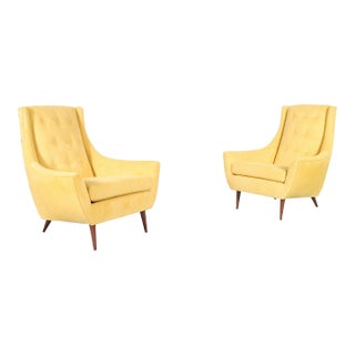 Mid-Century Modern Sculptural Walnut High-Back Lounge Chairs, 1960s For Sale