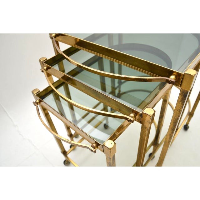 Metal Vintage Italian Nesting Tables in Brass, 1970s, Set of 3 For Sale - Image 7 of 11
