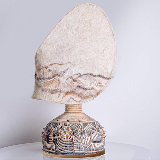 Beige Brown Ceramic Lamp with Jette Helleroe Custom Shade from Axella, Denmark, 1970s For Sale - Image 11 of 14