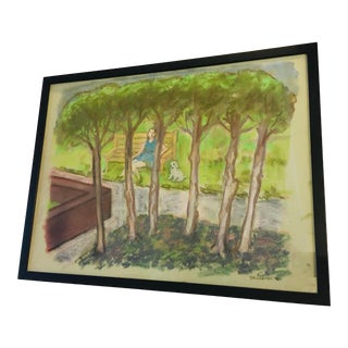2020 "Girl and Dog in the Park" Figurative Pastel Drawing by Terry Bruszewski, Framed For Sale