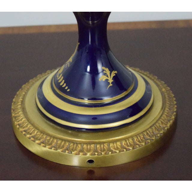 Pair Vintage Sevres Porcelain Bronze Mounted Urns For Sale - Image 4 of 12