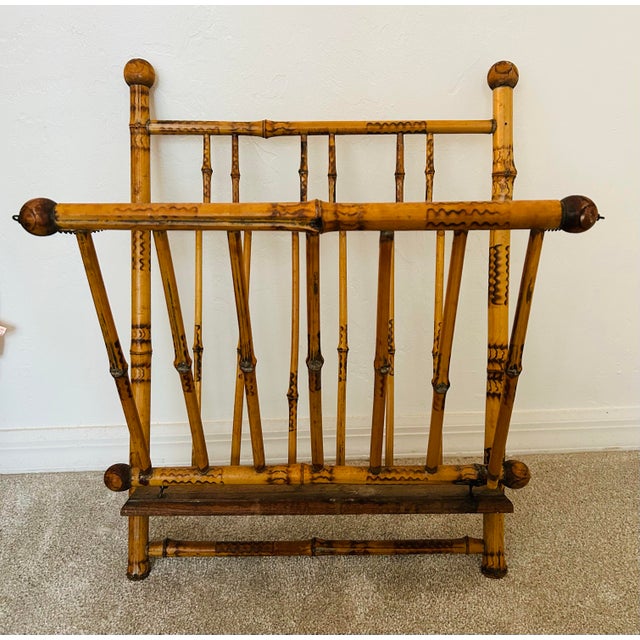 English Antique English Folding Hanging Bamboo Magazine Rack. For Sale - Image 3 of 6