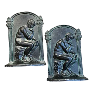 1950’s Bronzed Finished Steel Bookends “The Thinker” a Pair
