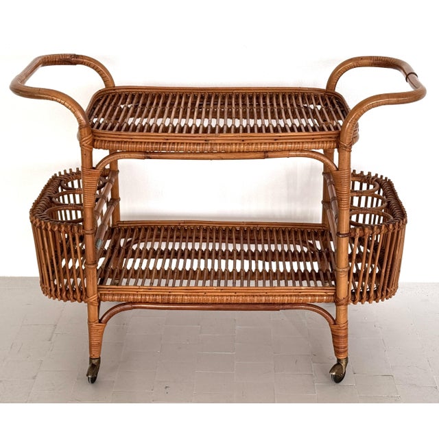 Large Italian Bamboo Bar Cart, 1960s For Sale - Image 4 of 14