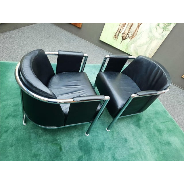 Vintage Italian Club Chairs in Leather, 1980s, Set of 2 For Sale - Image 6 of 14